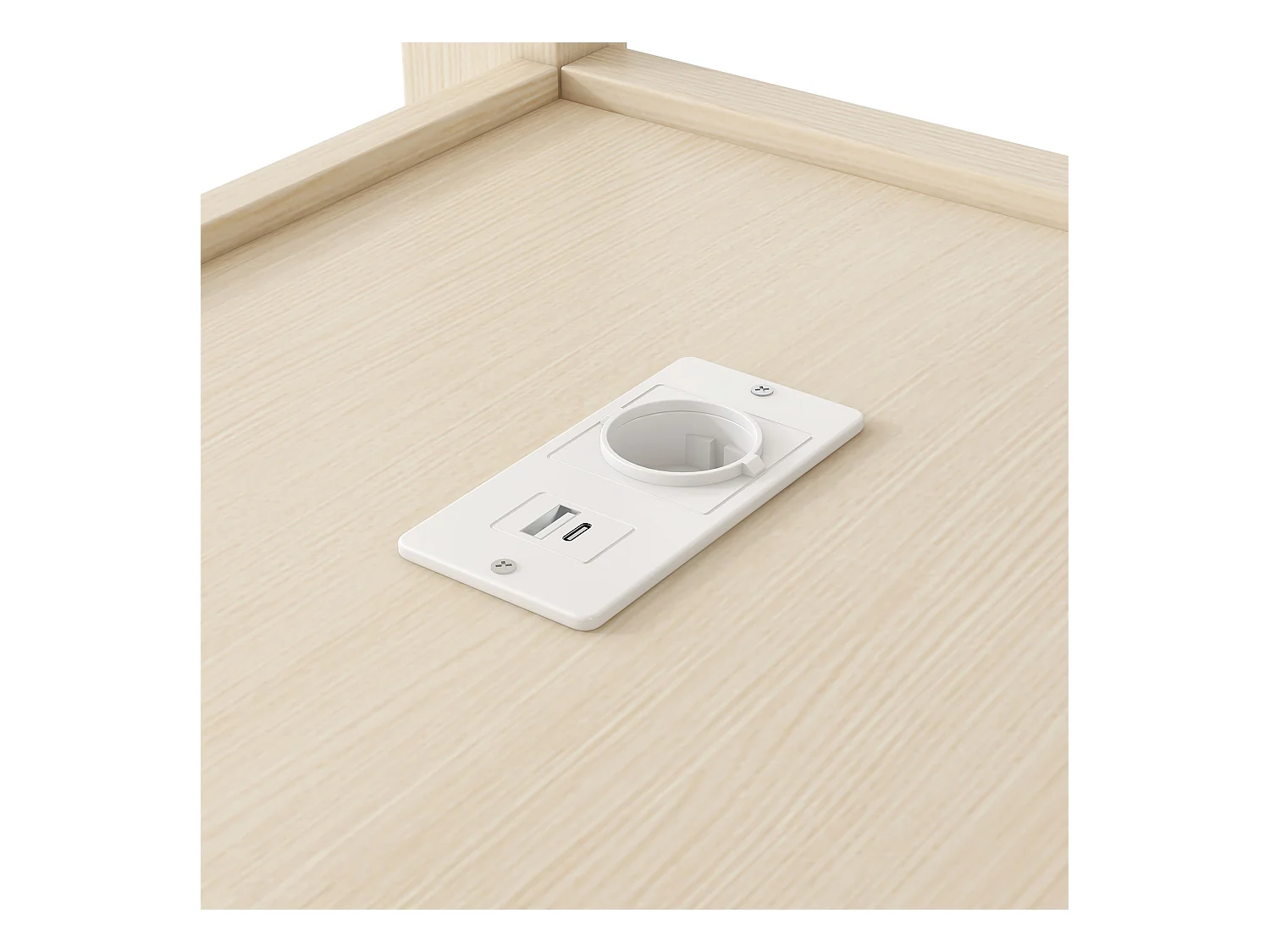 Lit mezzanine 140x200 cm - avec bureau - avec penderie ouverte - avec éclairage LED et port USB - Naturel(matelas non inclus)