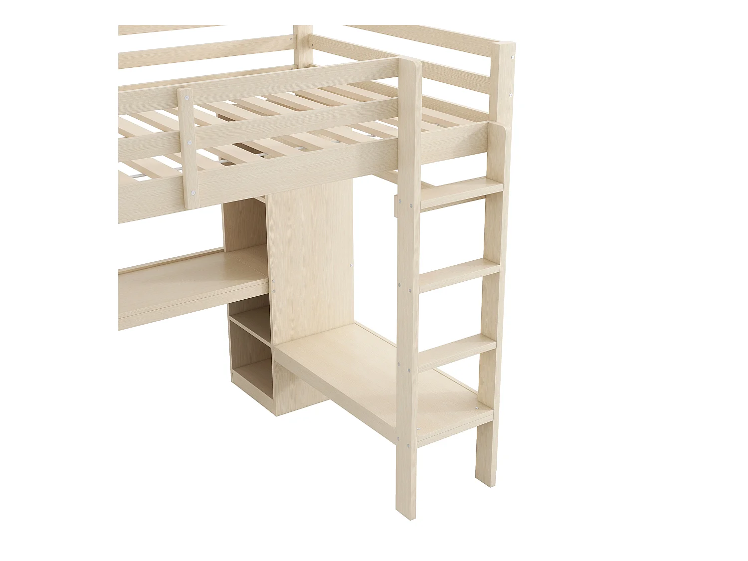 Lit mezzanine 140x200 cm - avec bureau - avec penderie ouverte - avec éclairage LED et port USB - Naturel(matelas non inclus)