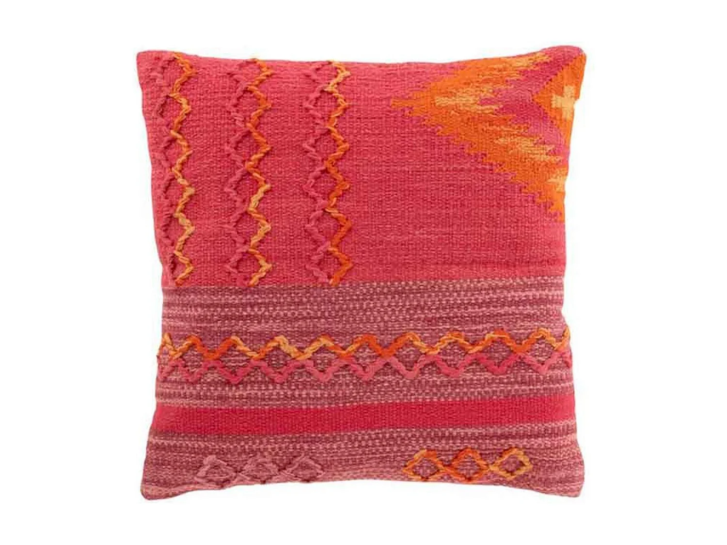 Cuscino quadrato con treccia in cotone rosa e viola 44x44cm