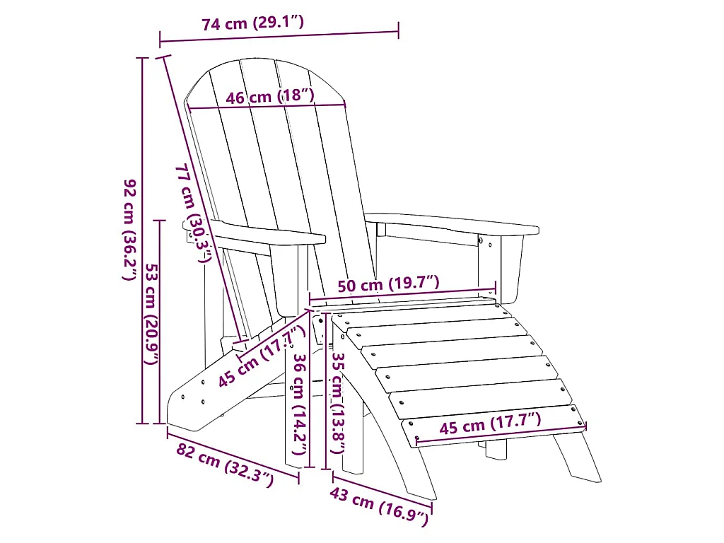 Chaise Adirondack Noir 82 x 74 x 92 cm HDPE