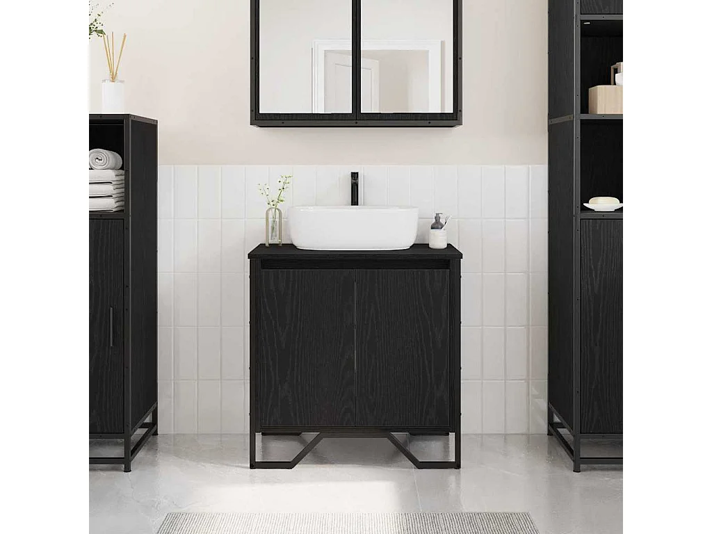 Armadio per Lavabo da Bagno Rovere Nero 60 x 35 x 60 cm