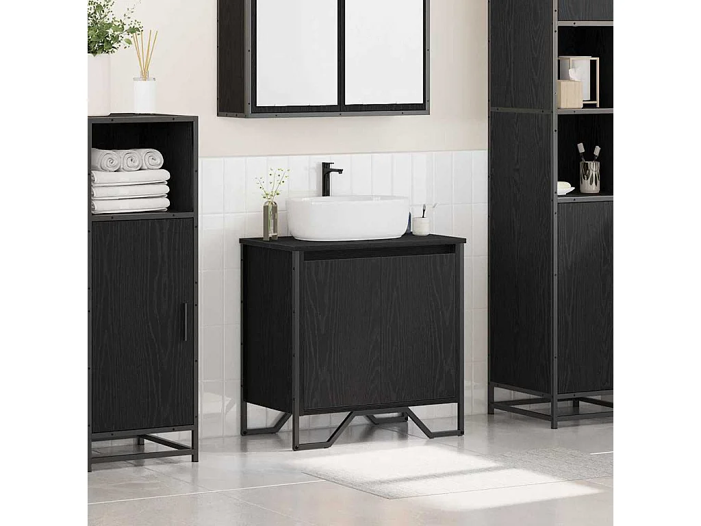 Armadio per Lavabo da Bagno Rovere Nero 60 x 35 x 60 cm