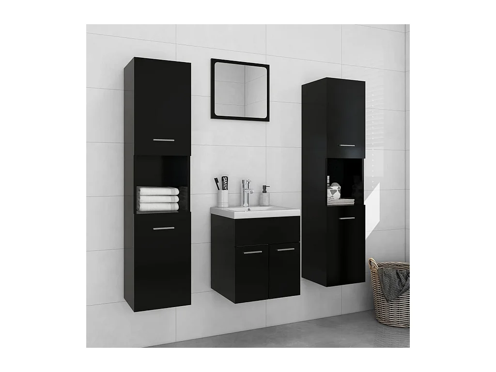 Badmöbel-Set Schwarz Holzwerkstoff