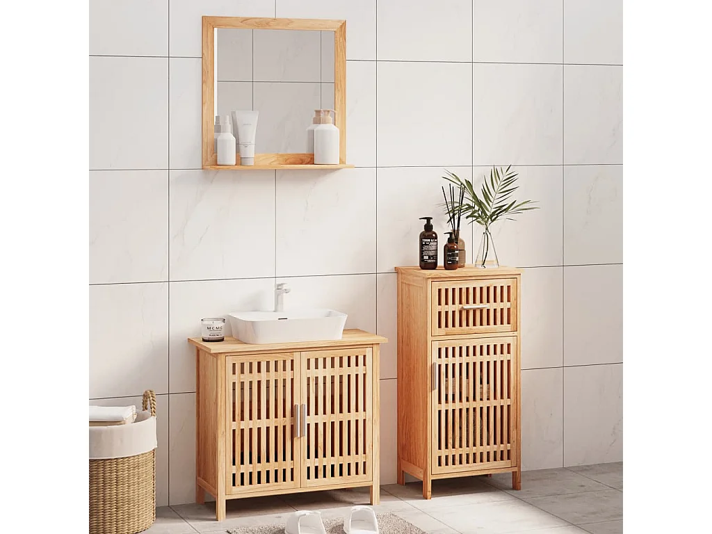 3 pcs conjunto de móveis p/ casa de banho nogueira maciça