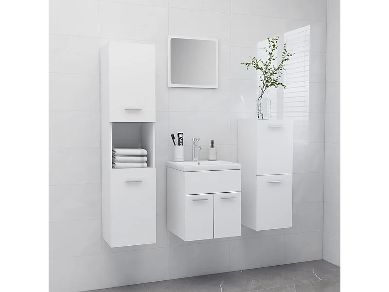Set Mobili da Bagno Bianco in Legno Multistrato