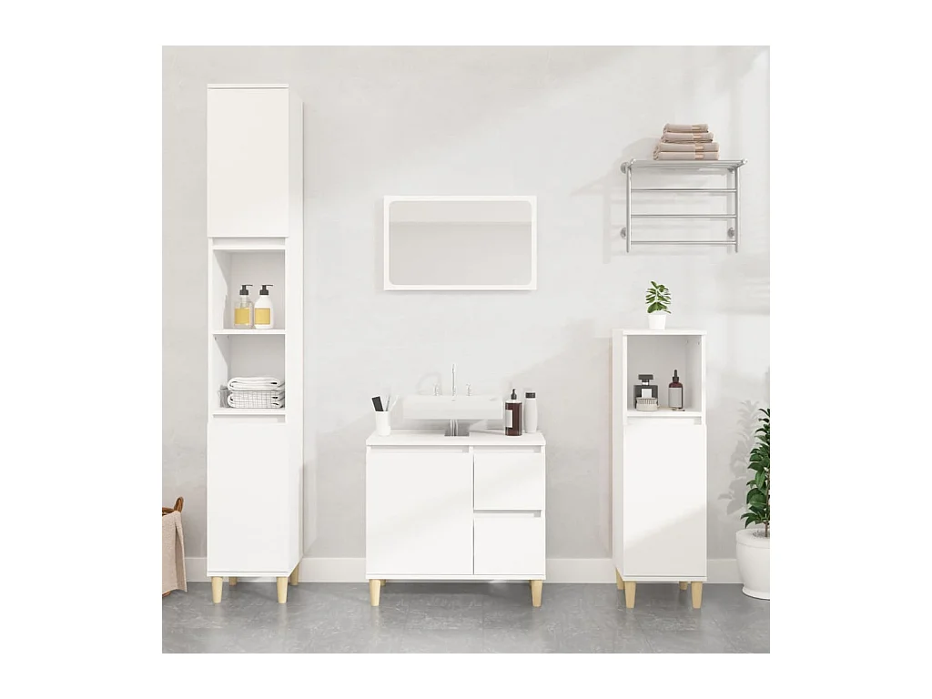 Ensemble d'armoires salle de bain 3 pcs blanc bois d'ingénierie