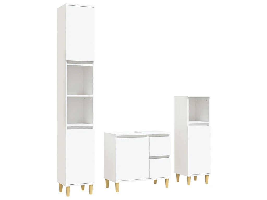 Ensemble d'armoires salle de bain 3 pcs blanc bois d'ingénierie