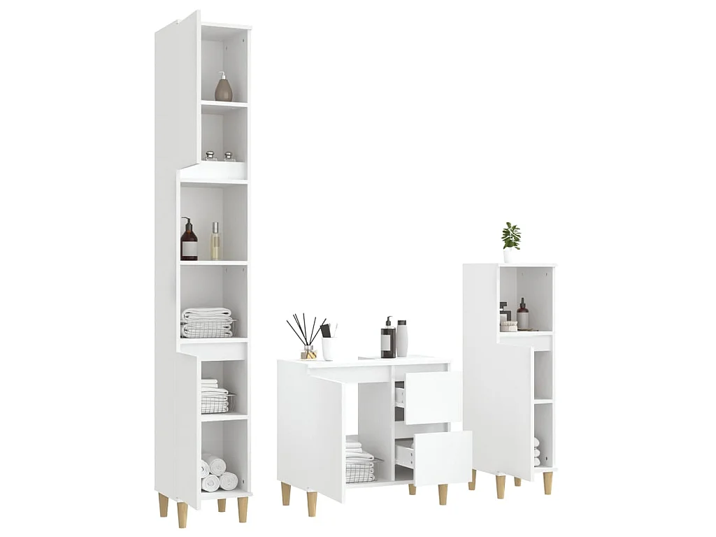 Ensemble d'armoires salle de bain 3 pcs blanc bois d'ingénierie