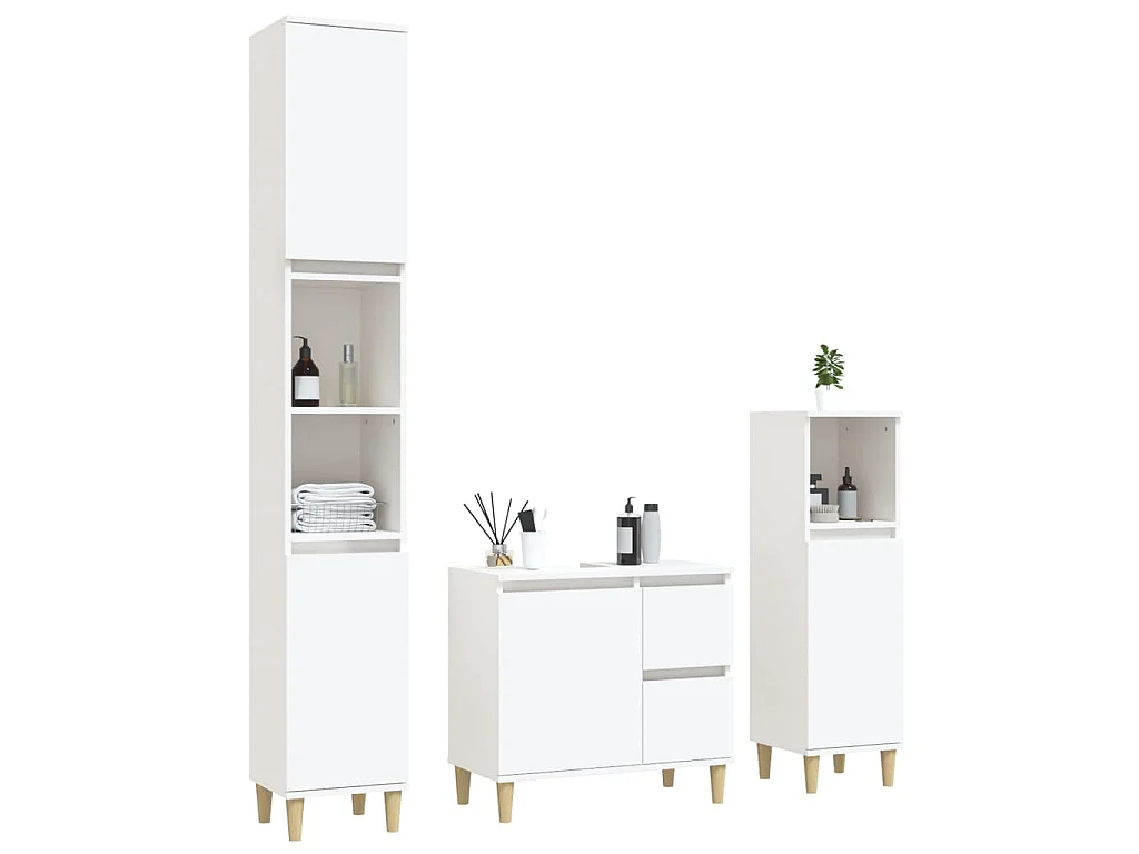 Ensemble d'armoires salle de bain 3 pcs blanc bois d'ingénierie