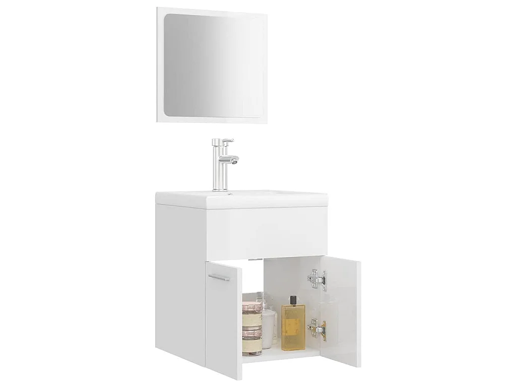 Set Mobili da Bagno Bianco Lucido in Legno Multistrato