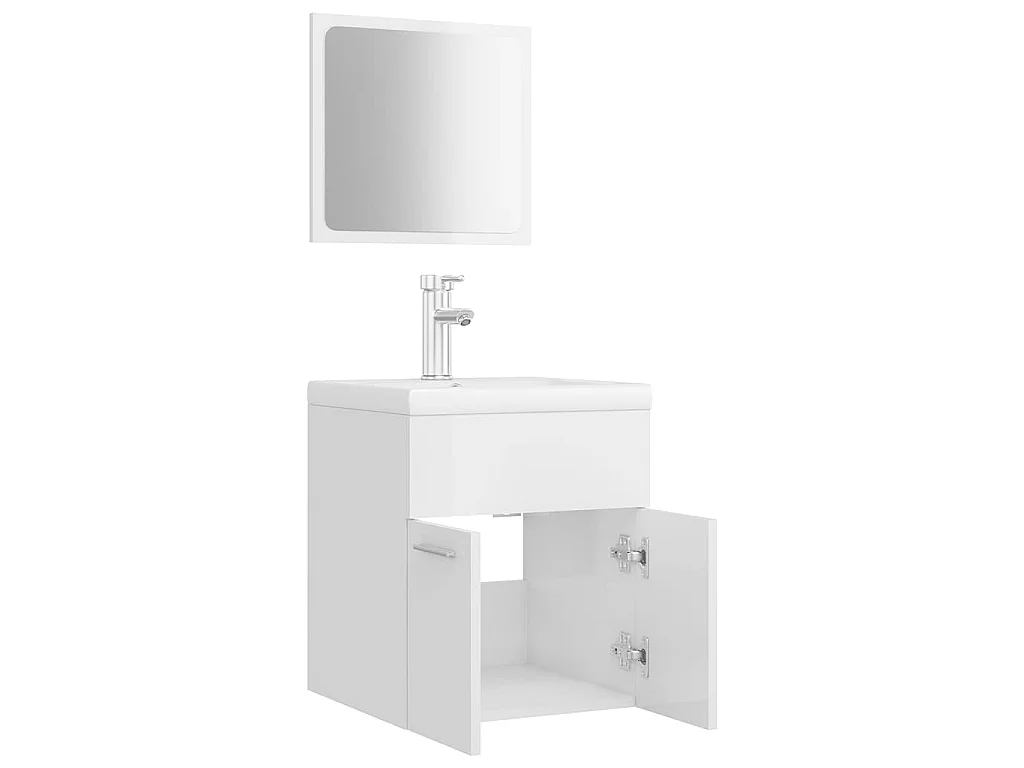 Set Mobili da Bagno Bianco Lucido in Legno Multistrato