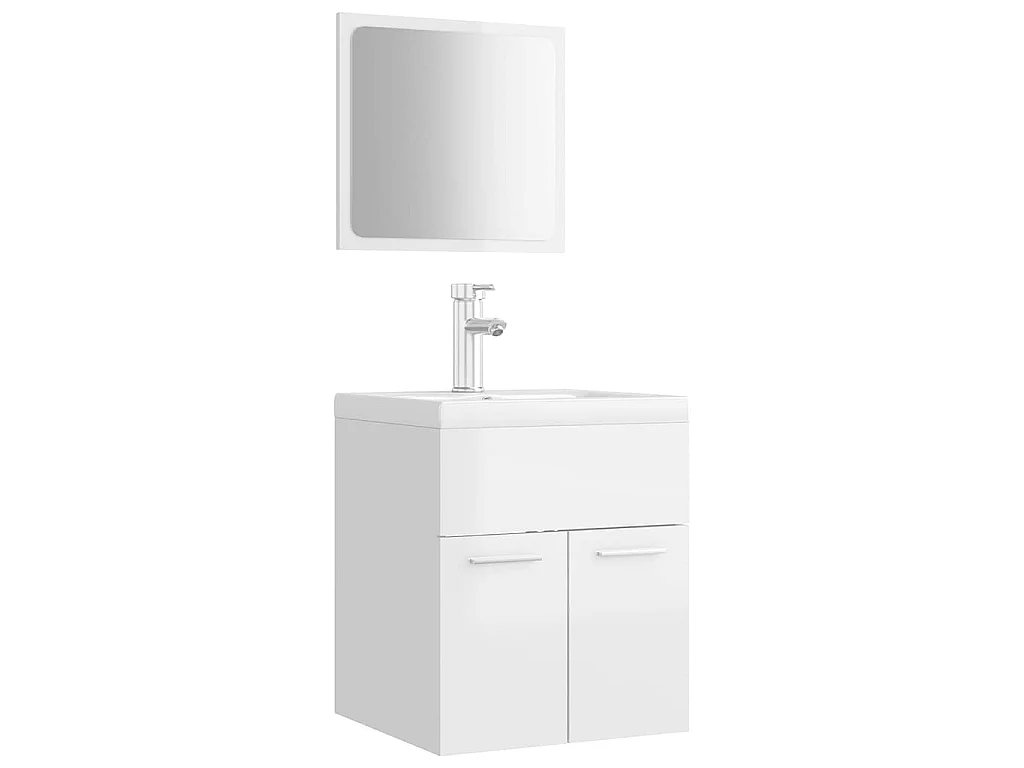 Set Mobili da Bagno Bianco Lucido in Legno Multistrato