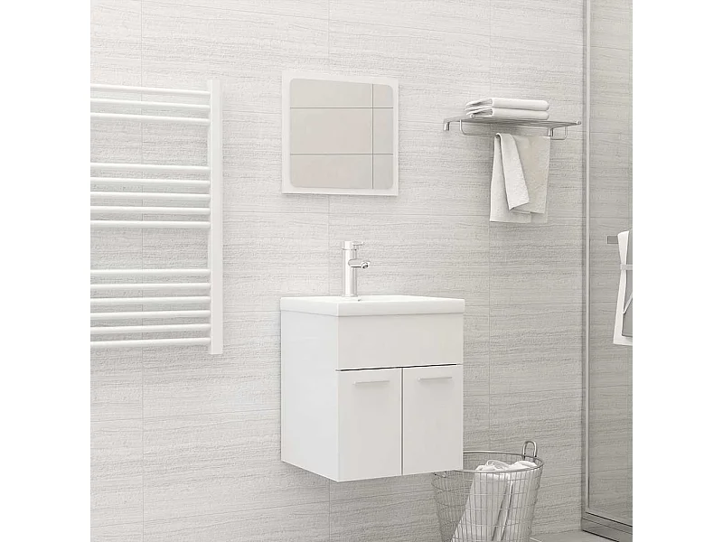 Set Mobili da Bagno Bianco Lucido in Legno Multistrato