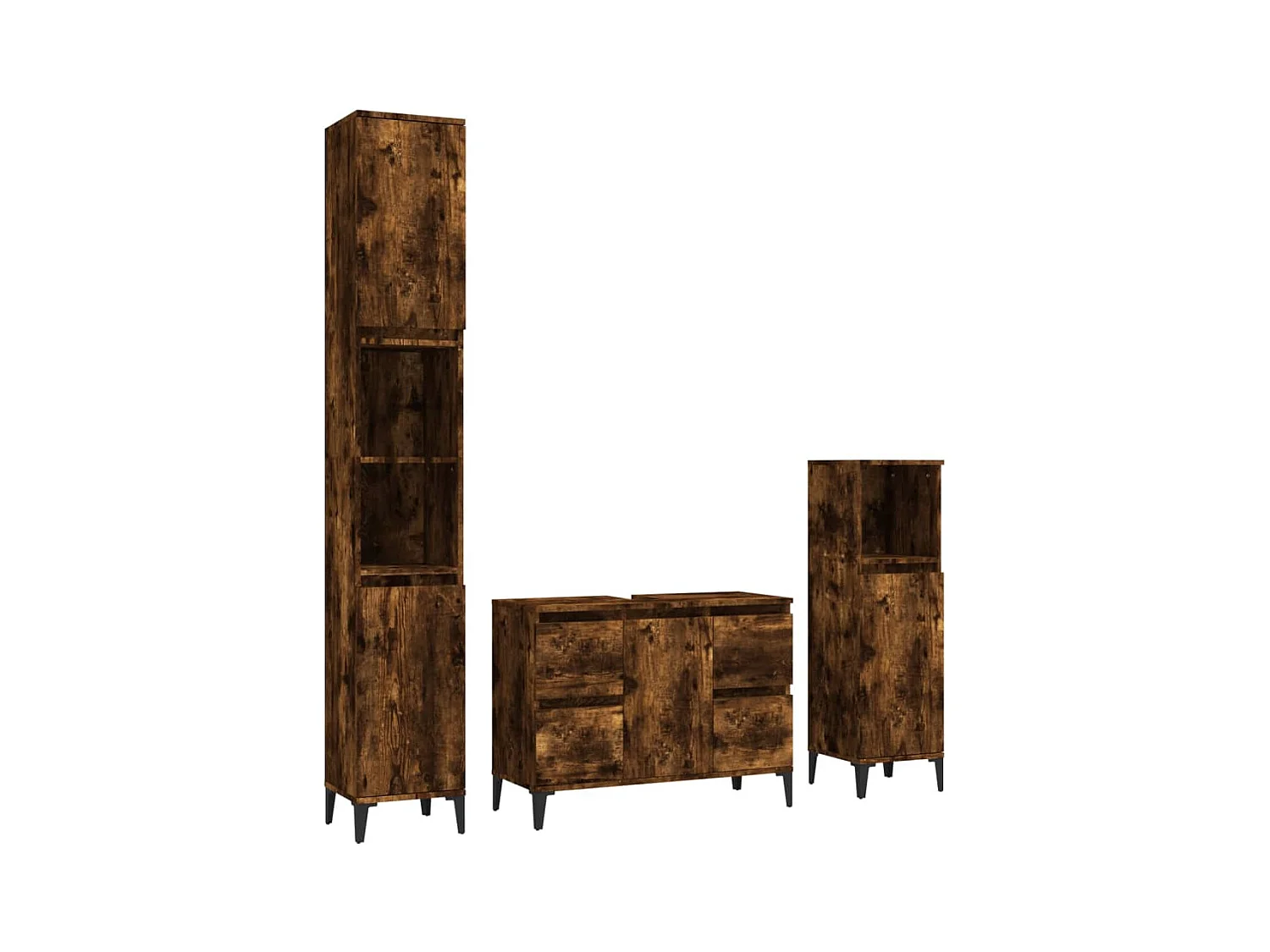 Set Mobili da Bagno 3 pz Rovere Fumo in Legno Multistrato