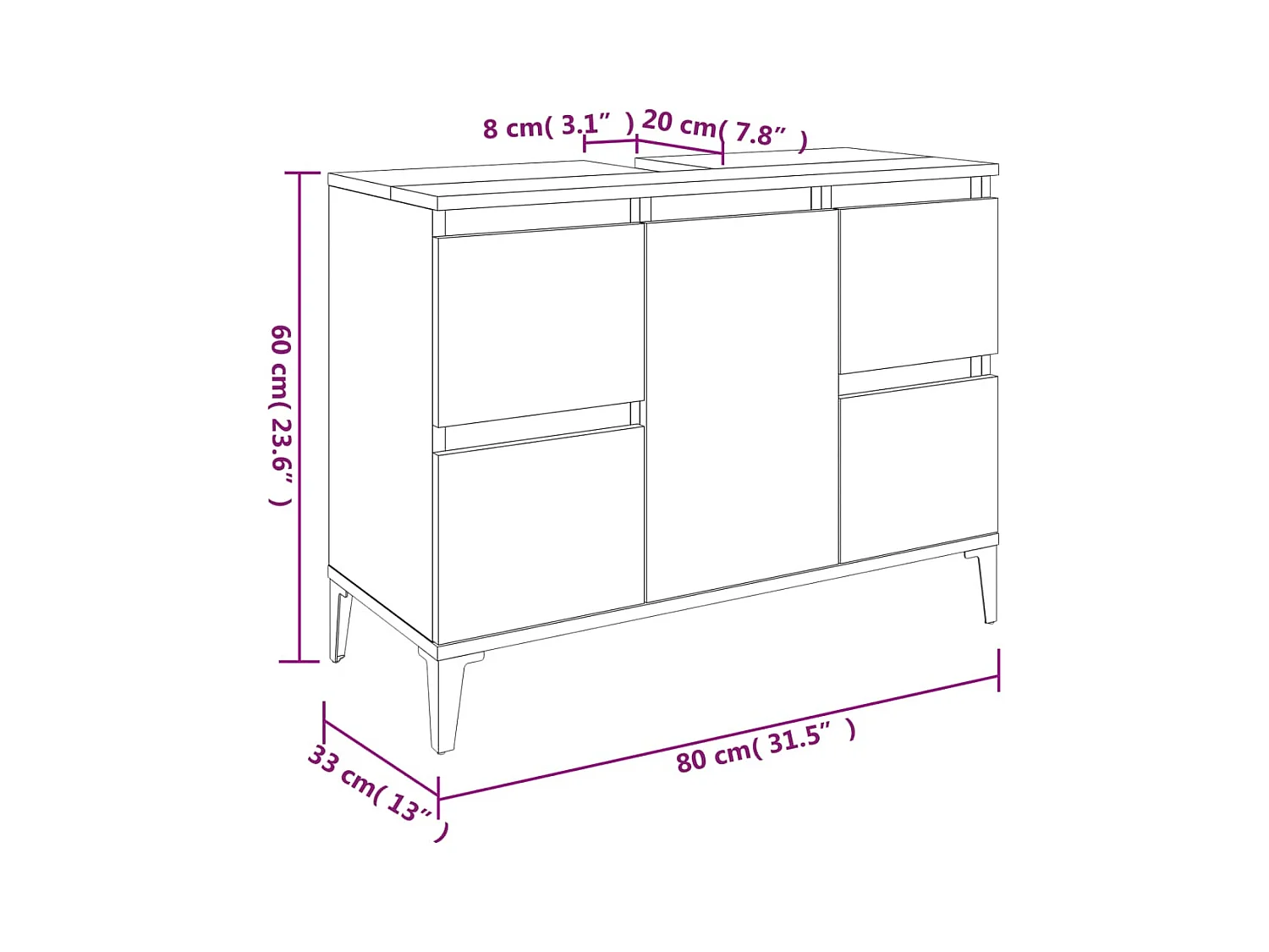 Set Mobili da Bagno 3 pz Rovere Fumo in Legno Multistrato