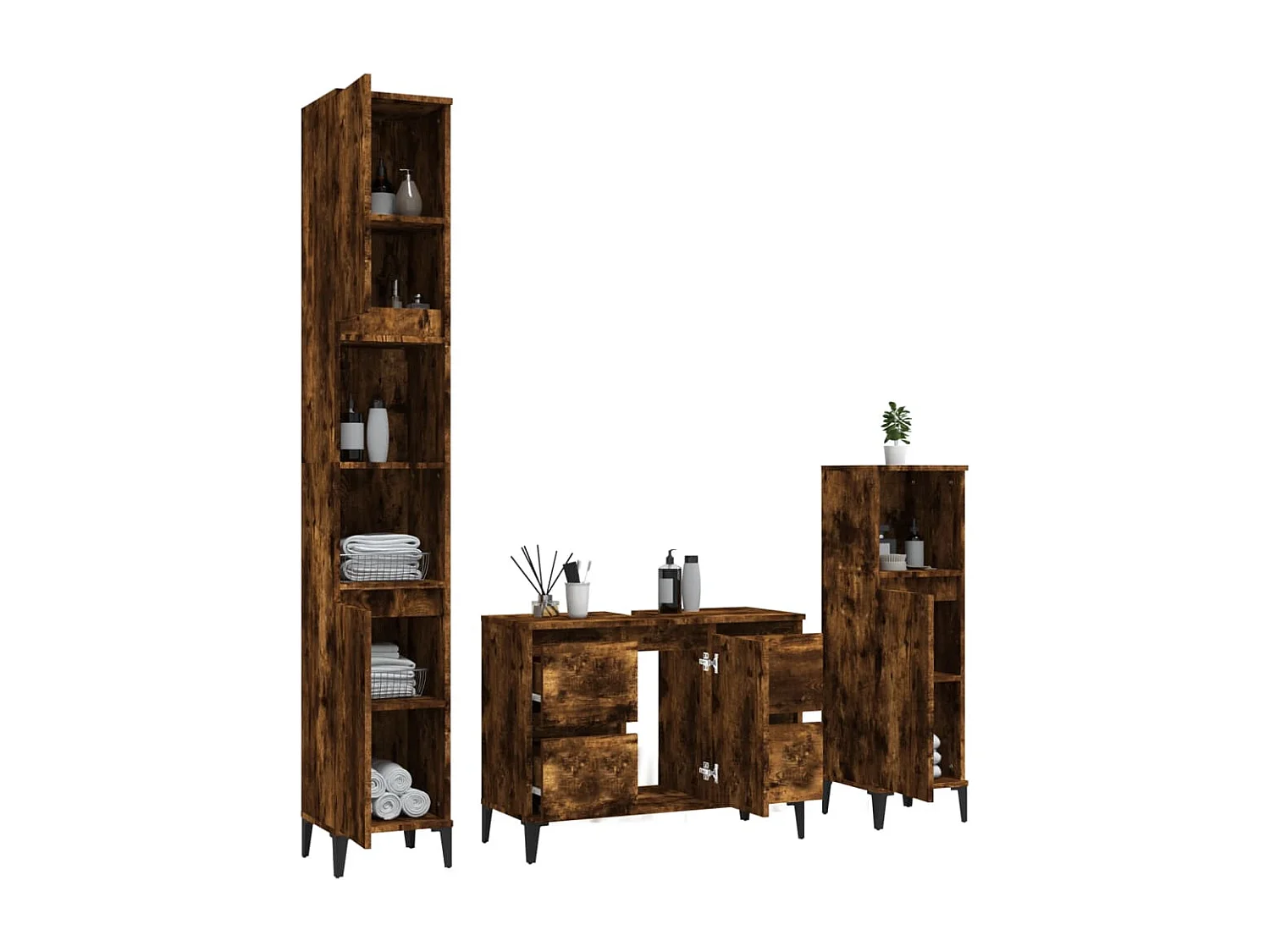 3-tlg. Badmöbel-Set Räuchereiche Holzwerkstoff