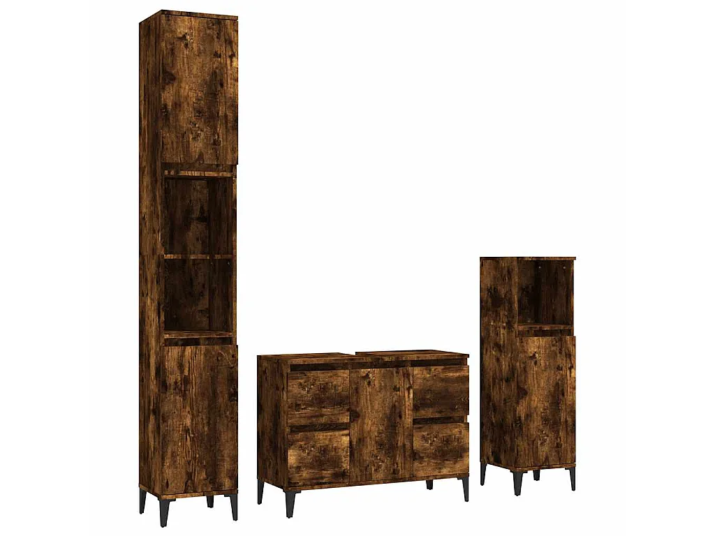 Ensemble de meubles de salle de bain 3 pcs Chêne fumé