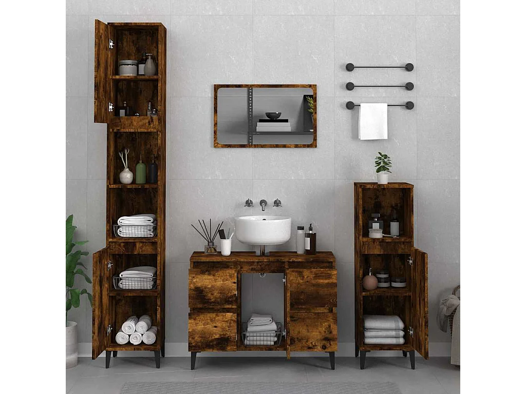 Ensemble de meubles de salle de bain 3 pcs Chêne fumé