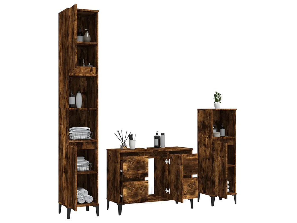 Ensemble de meubles de salle de bain 3 pcs Chêne fumé