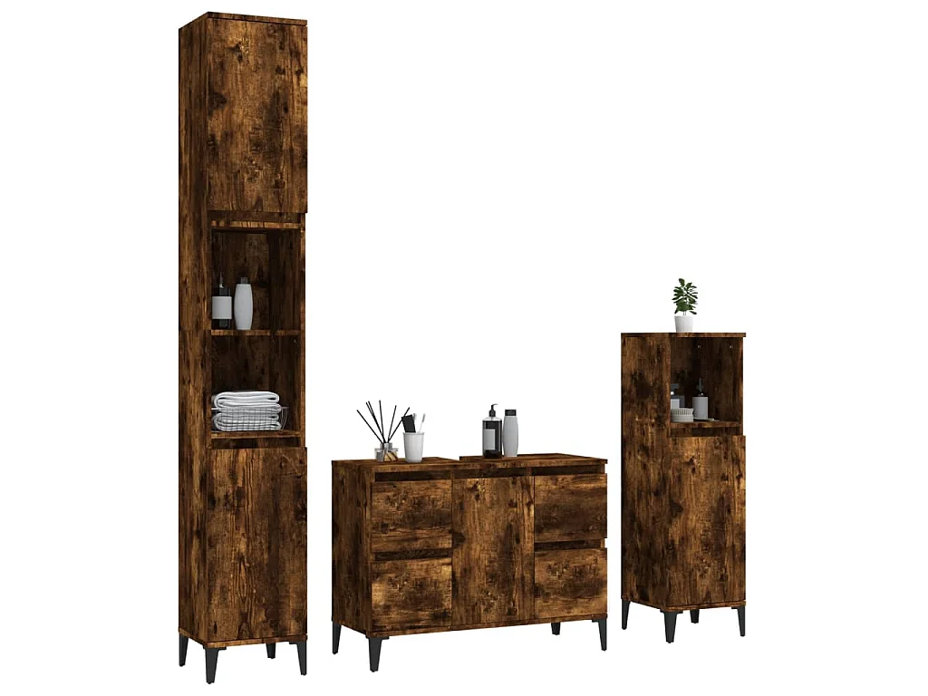 3-tlg. Badmöbel-Set Räuchereiche Holzwerkstoff