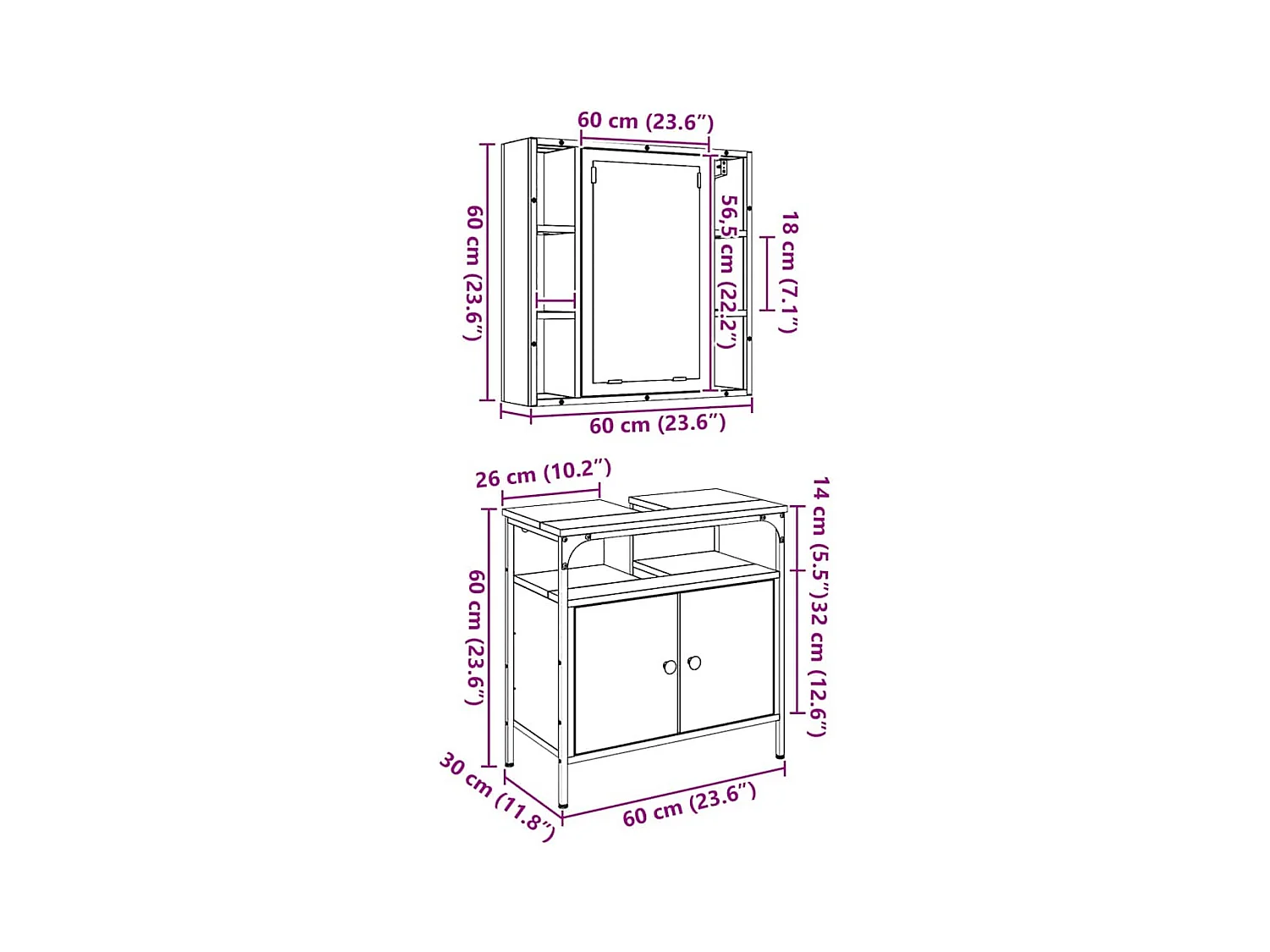 Ensemble de mobilier de salle de bain avec étagère 2 pcs Marron