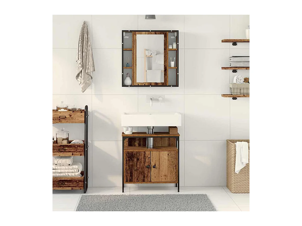 Ensemble de mobilier de salle de bain avec étagère 2 pcs Marron