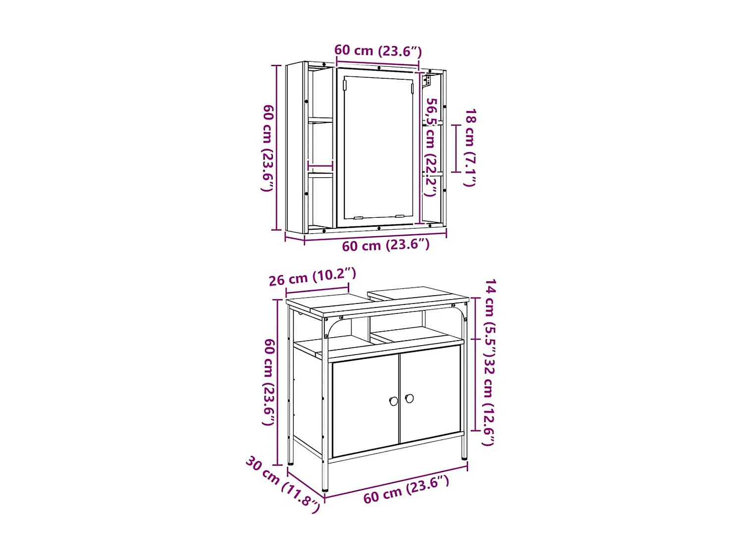 Set di mobili per il bagno 2 pcs Marrone Legno multistrato