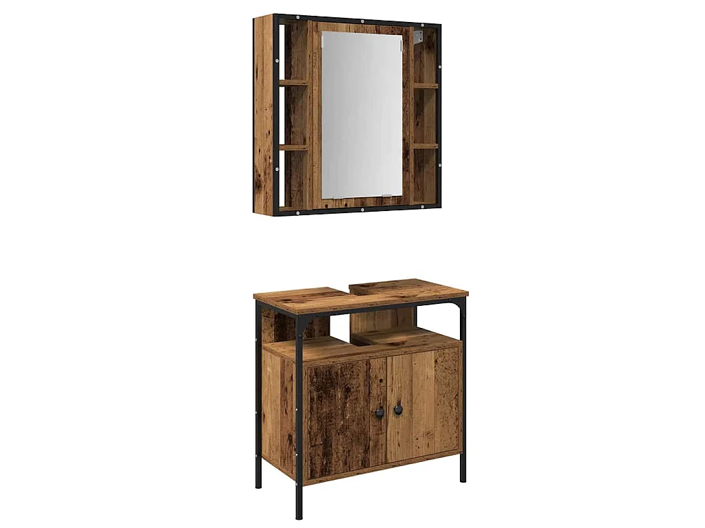 Ensemble de mobilier de salle de bain avec étagère 2 pcs Marron