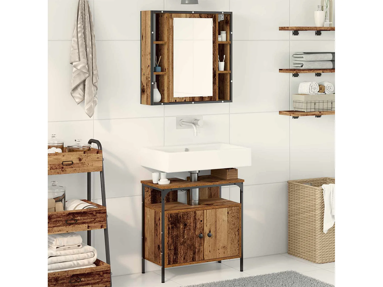 Ensemble de mobilier de salle de bain avec étagère 2 pcs Marron