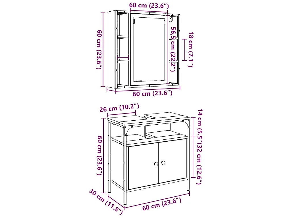Ensemble de mobilier de salle de bain avec étagère 2 pcs Marron