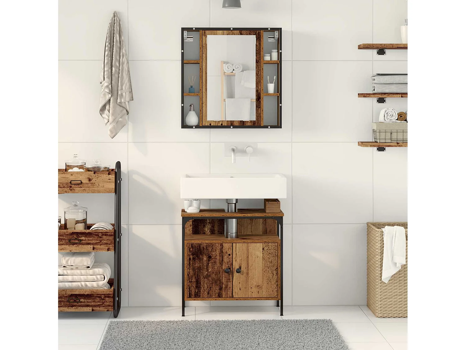 Ensemble de mobilier de salle de bain avec étagère 2 pcs Marron