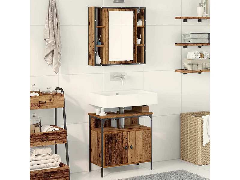 Set di mobili per il bagno 2 pcs Marrone Legno multistrato