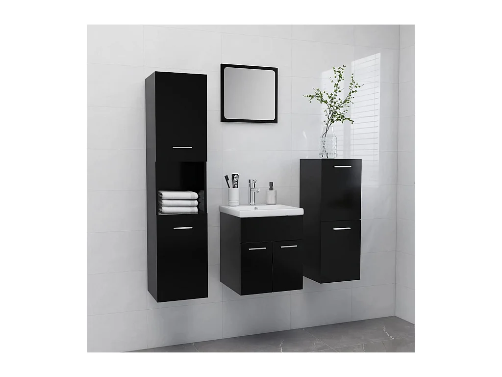 Ensemble de meubles de salle de bain Noir Aggloméré