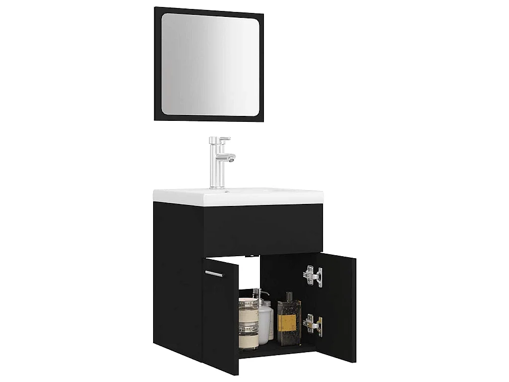 Set Mobili da Bagno Nero in Legno Multistrato