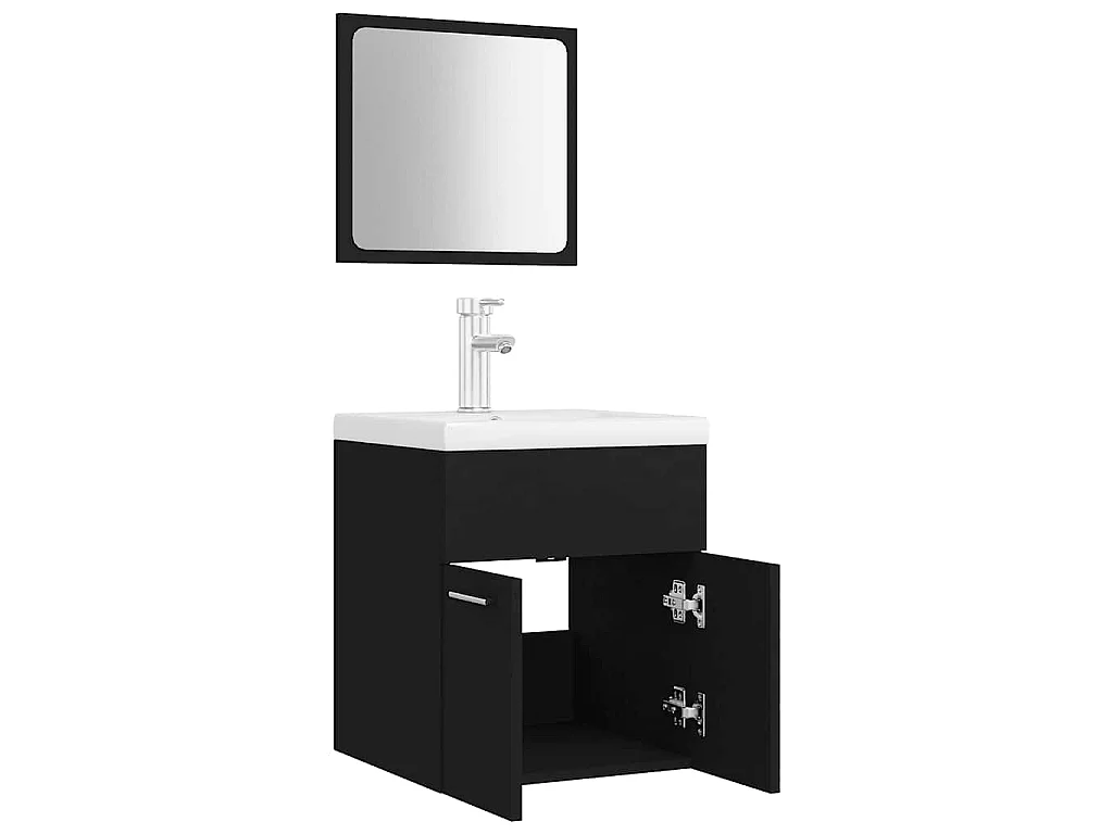 Set Mobili da Bagno Nero in Legno Multistrato