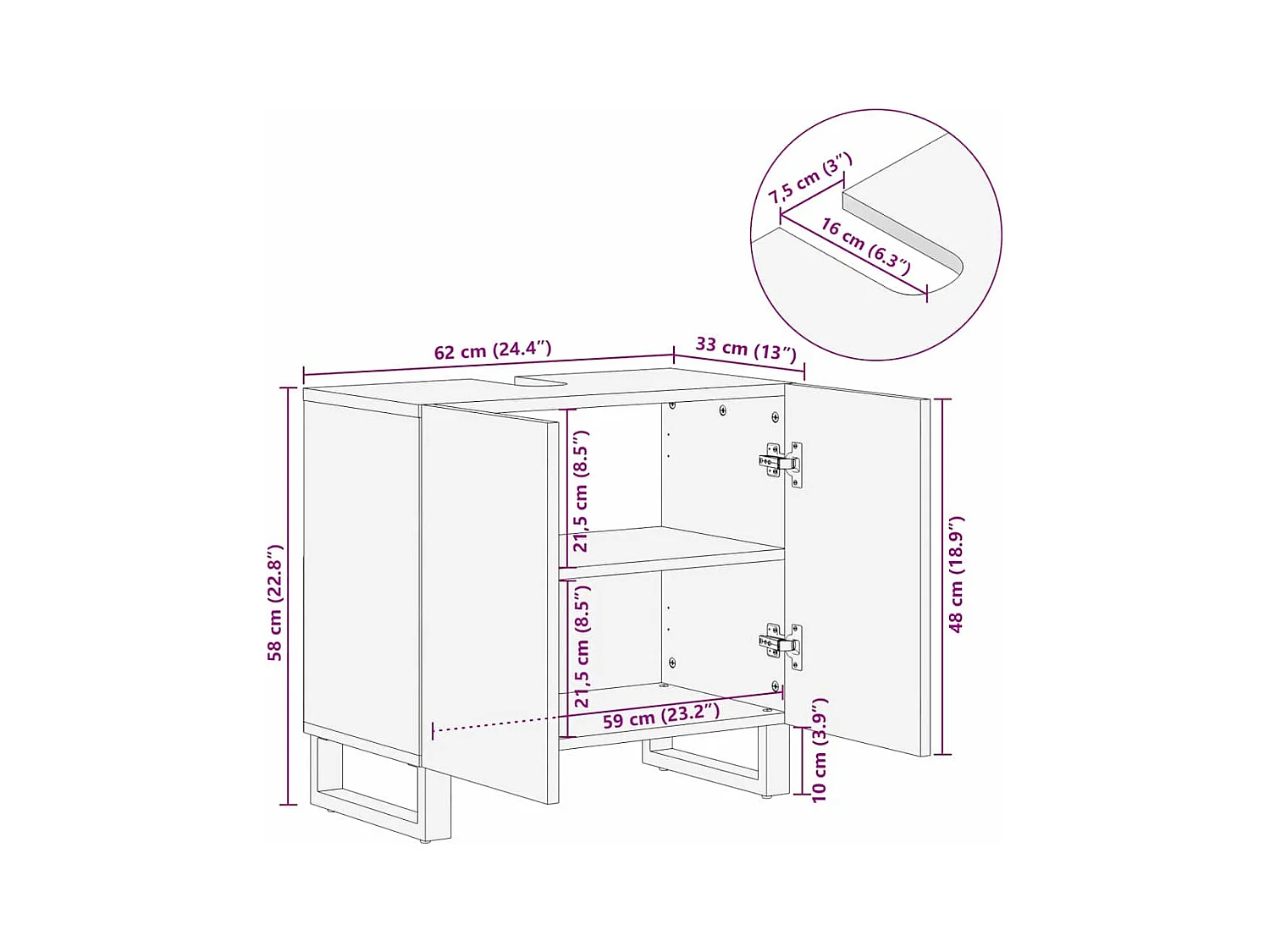 Waschbeckenschrank mit Regal Braun, Schwarz 62 x 33 x 58 cm