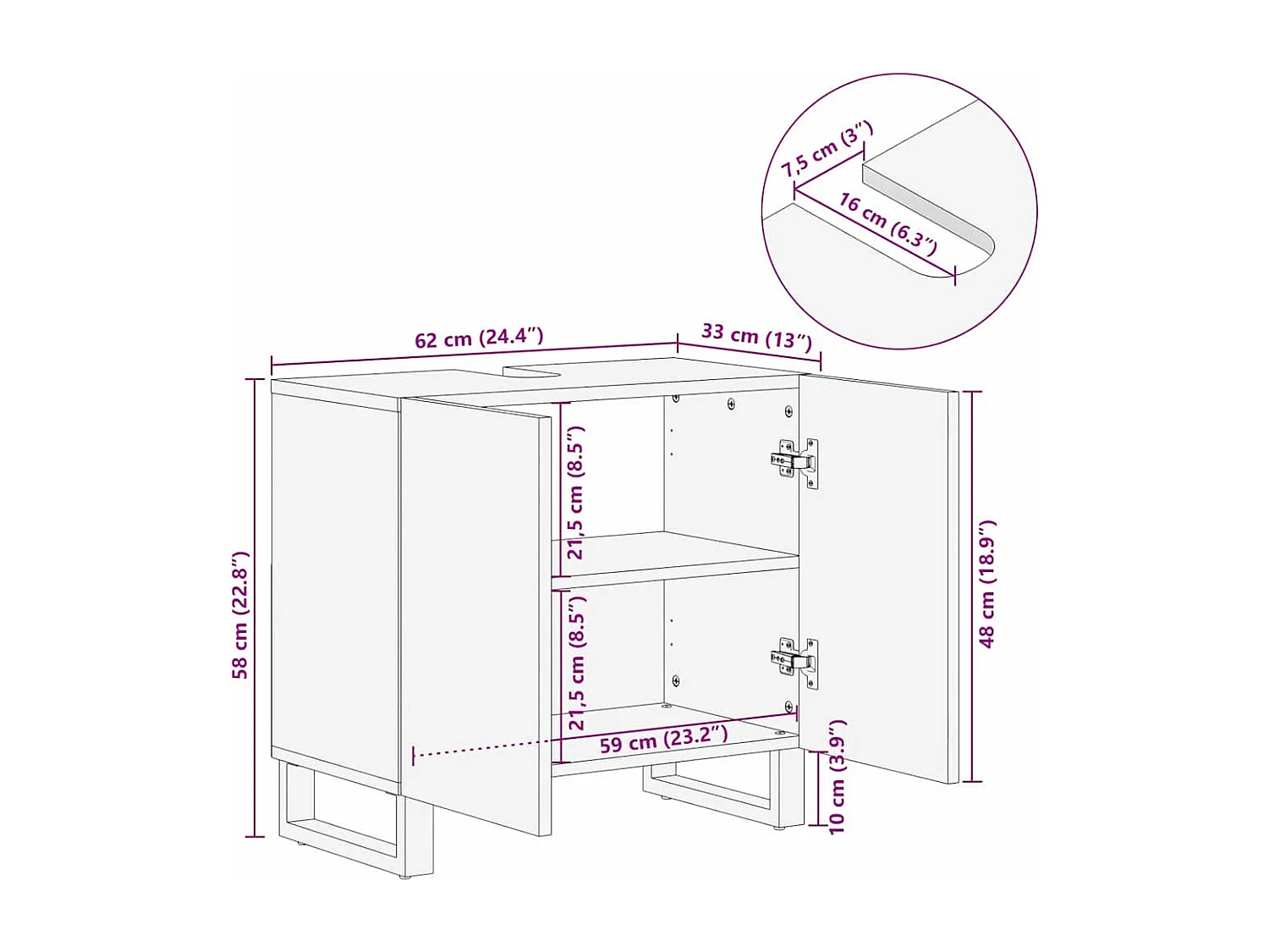 Meuble de Lavabo de Salle de Bain Marron 62 x 33 x 58 cm