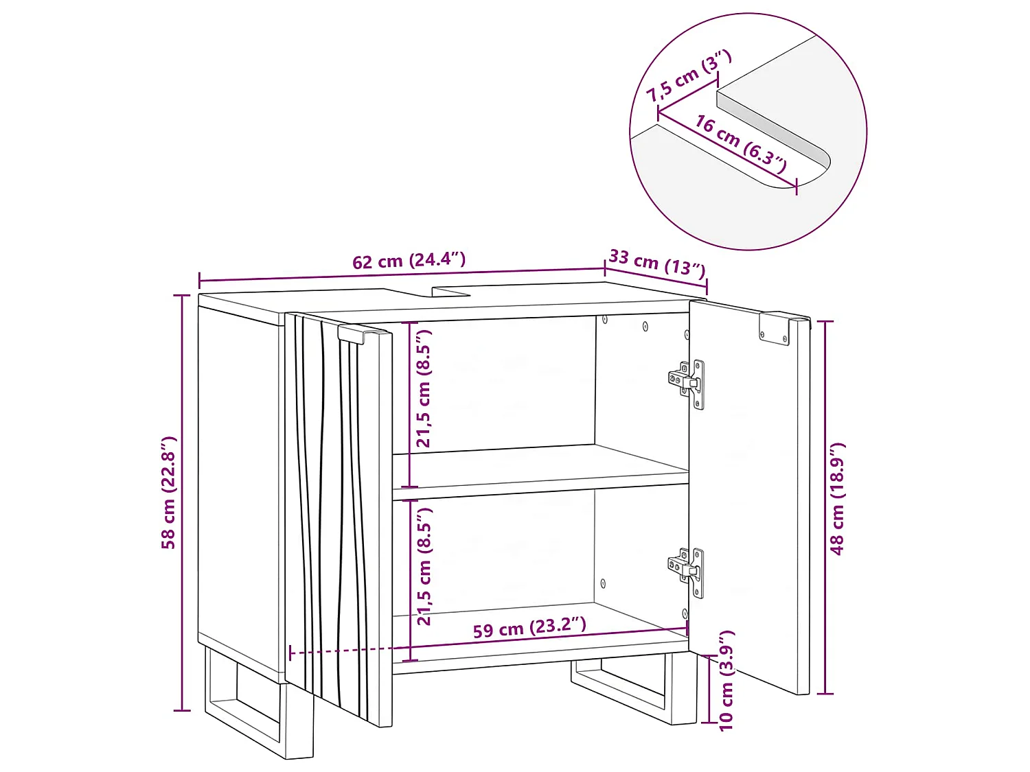 Meuble de Lavabo de Salle de Bain Marron 62 x 33 x 58 cm