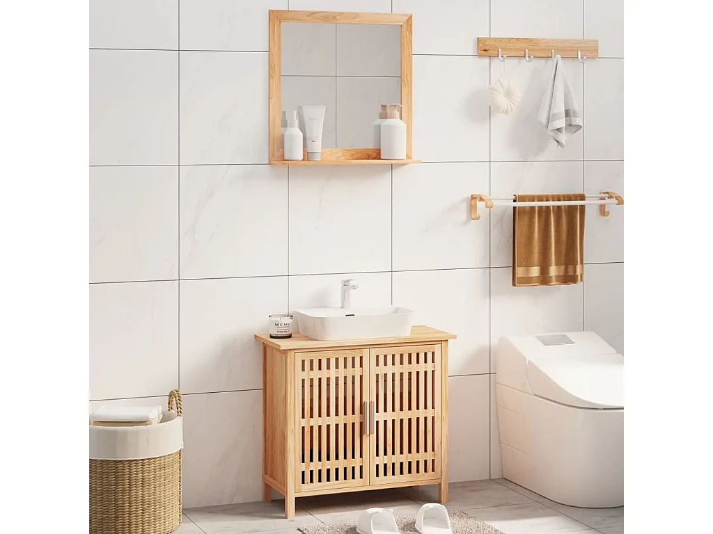 Set Mobili da Bagno 2pz in Legno Massello di Noce