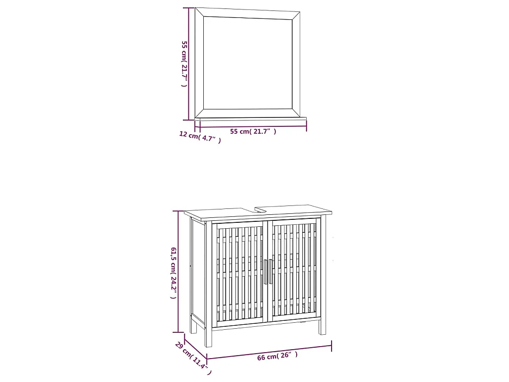 Set Mobili da Bagno 2pz in Legno Massello di Noce