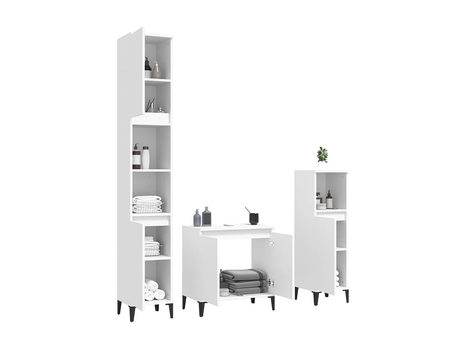 3 pcs conjunto móveis casa de banho derivados de madeira branco