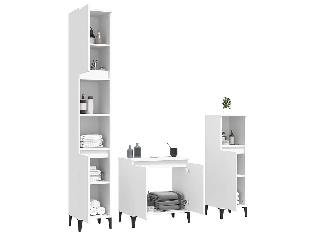 3-tlg. Badmöbel-Set Weiß Holzwerkstoff