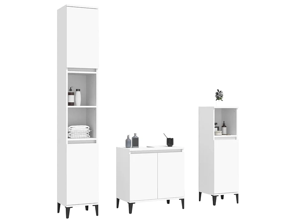 Ensemble de meubles salle de bain 3 pcs blanc bois d'ingénierie