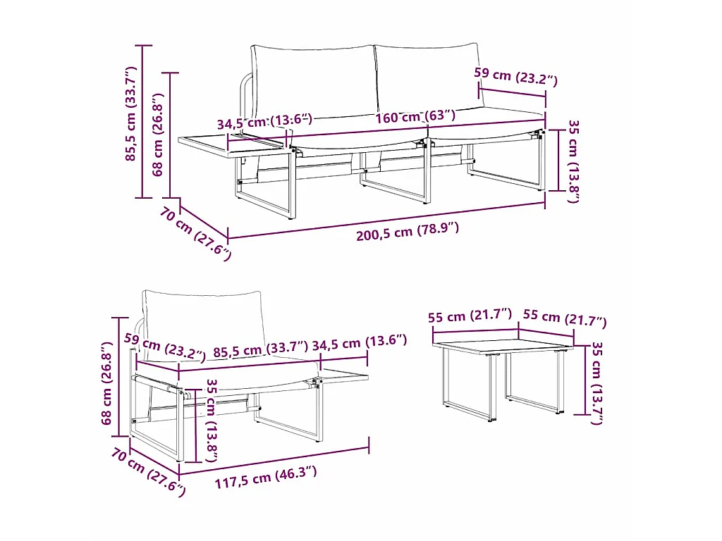Conjunto de Jantar para Jardim 3 unid. Cinzento-claro Aço