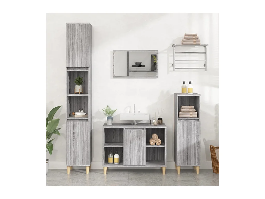 Ensemble de meubles de salle de bain 3 pcs Sonoma gris