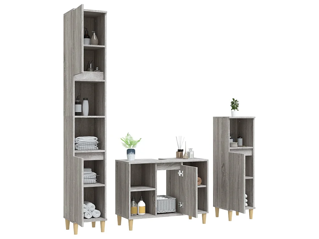 Set Mobili da Bagno 3 pz Grigio Sonoma in Legno Multistrato