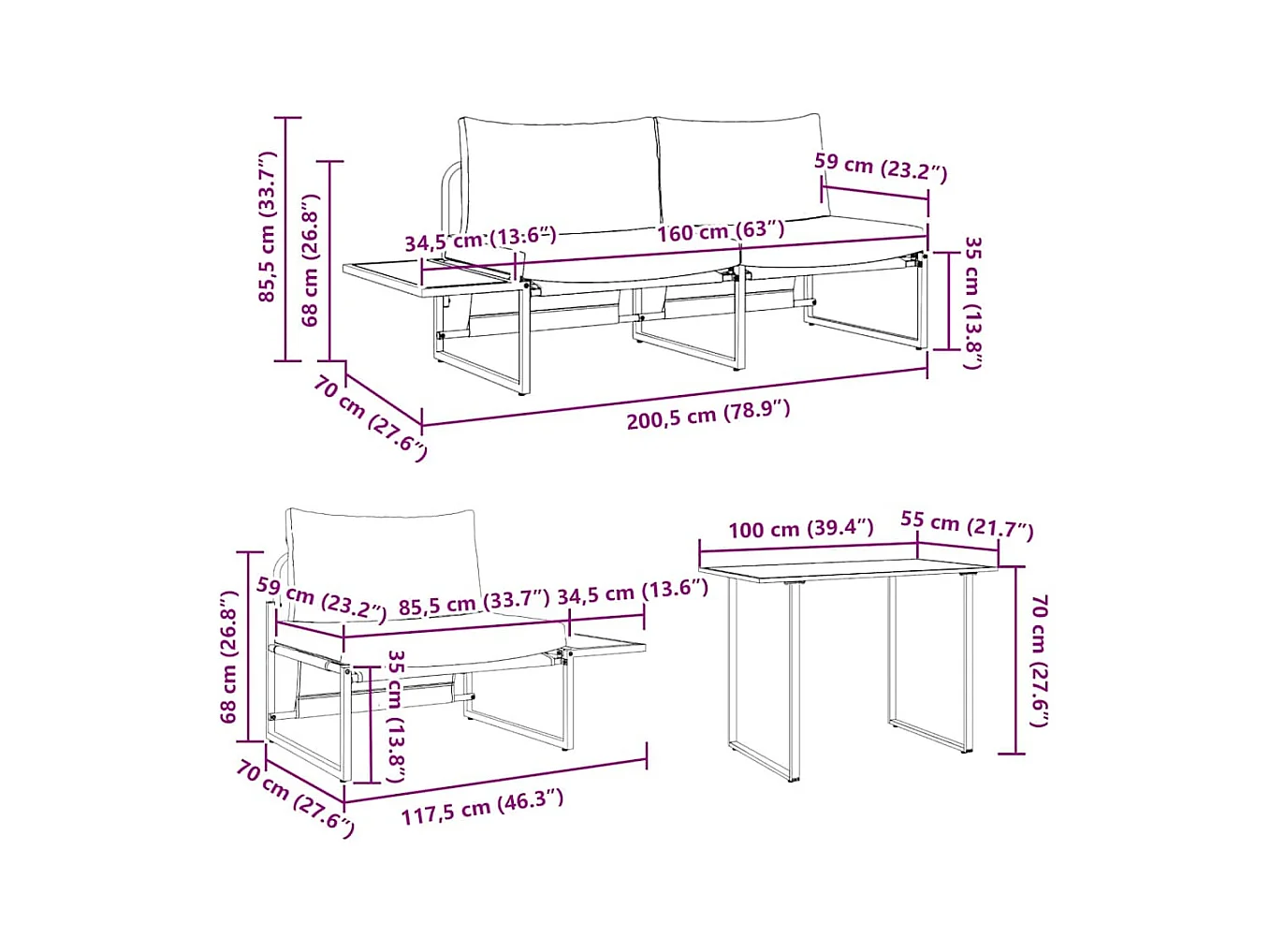 Ensemble de salle à manger pour jardin 3 pcs Anthracite Acier