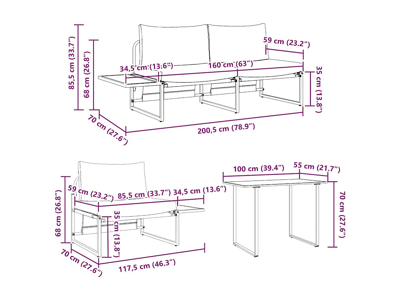 Ensemble de salle à manger pour jardin 3 pcs Anthracite Acier