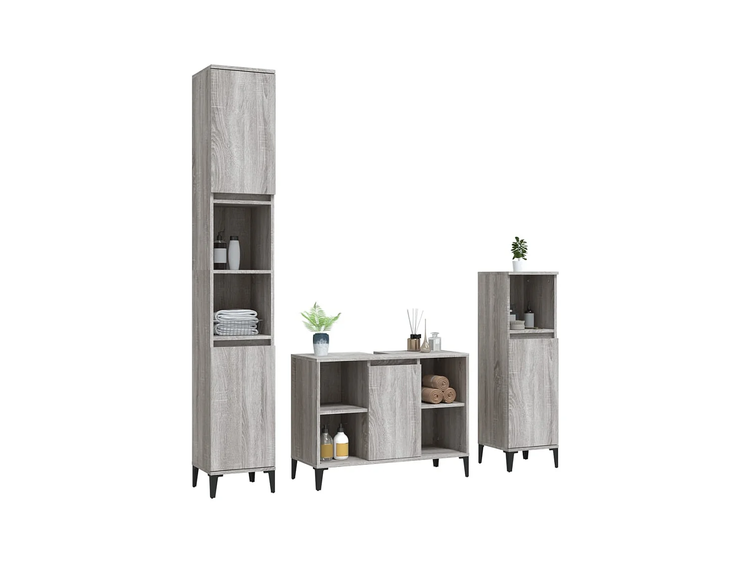 3-tlg. Badmöbel-Set Grau Sonoma Holzwerkstoff