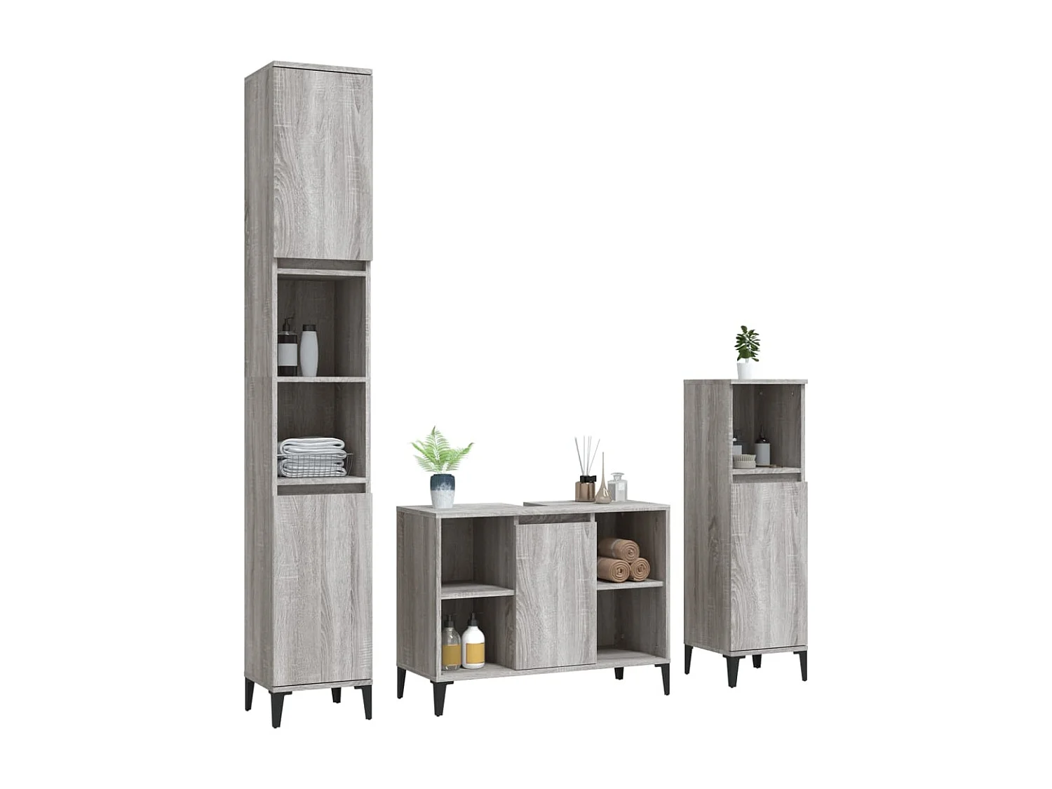 Ensemble de meubles de salle de bain 3 pcs Sonoma gris